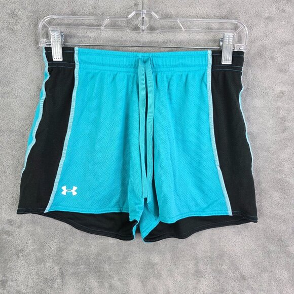 Womens Under Armour Athletic Mesh Shorts Turquoise & Black 4" Inseam Size S - Picture 2 of 11